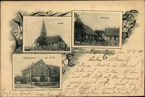 Ak Hagen Neustadt am Rübenberge Niedersachsen, Kirche, Schulhaus, Geschäftshaus
