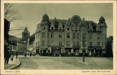 Ak Chojnów Haynau Schlesien, Liegnitzer-Straße, Ecke Bahnhofstraße