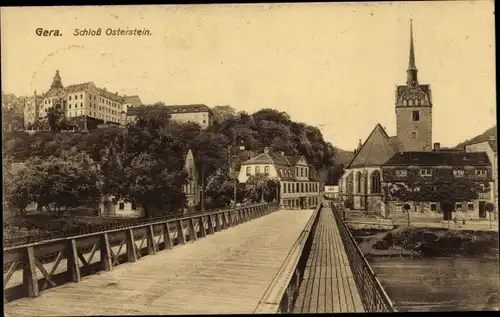 Ak Untermhaus Gera in Thüringen, Schloss Osterstein, Brücke, Kirche
