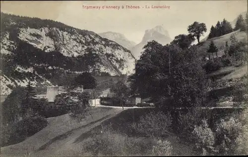 Ak Thônes Haute Savoie, Straßenbahn Annecy, La Louvetiere