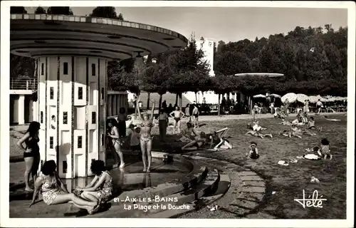 Ak Aix les Bains Savoie, Der Strand, Die Dusche