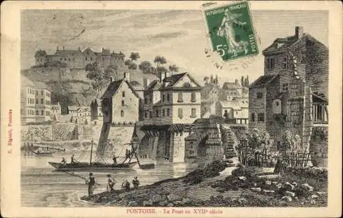 Künstler Ak Pontoise Val d'Oise, Le Pont au XVII° siecle