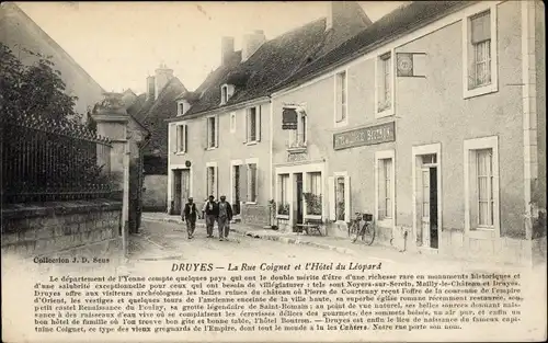 Ak Druyes-Yonne, Rue Coignet und Hôtel du Léopard