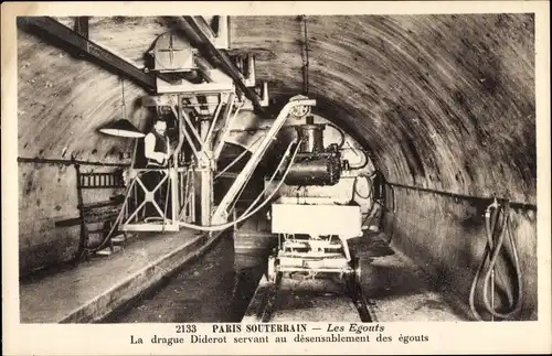Ak Paris, Souterrain, les Egouts, la drague Diderot servant au desensablement des egouts