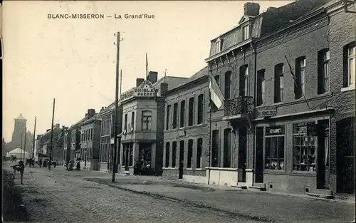 Ak Blanc Misseron Quiévrechain Nord, La Grand Rue