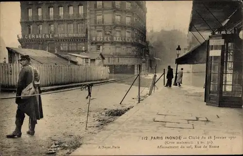 Ak Paris Flood, Landsenkung, Rue de Rome, 1910