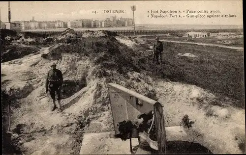 Ak Ostende Ostende Westflandern, Fort Napoleon, Stück gegen Flugzeug