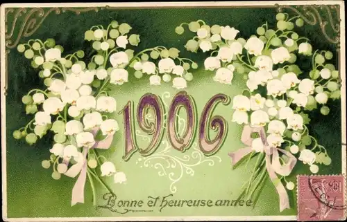 Präge Ak Glückwunsch Neujahr 1906, Maiglöckchen