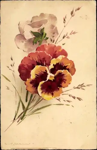 Künstler Ak Klein, Catharina, Stiefmütterchen