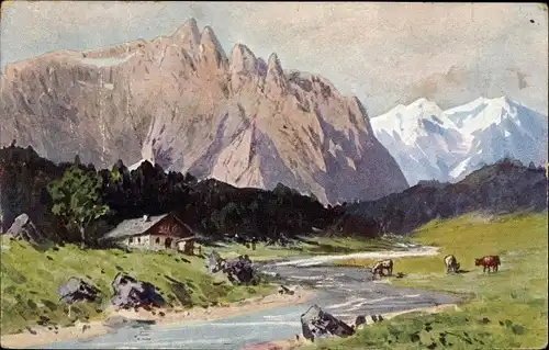Ak Landschaft, rinder auf der Weide, Alpen
