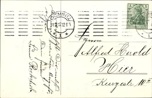 Passepartout Ak Glückwunsch Neujahr, Winterlandschaft, schneebedecktes Haus