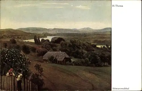 Künstler Ak Thoma, H., Schwarzwaldtal, Menschen am Zaun