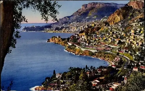 Ak Monaco, Panorama, Küste von Roquebrune aus gesehen