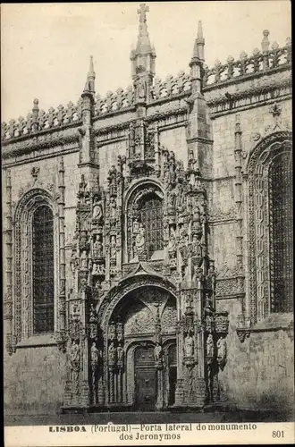 Ak Lisboa Lissabon Portugal, Porta lateral do monumento dos Jeronymos