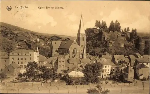 Ak Laroche La Roche en Ardennes Wallonien Luxemburg, Kirche und altes Schloss