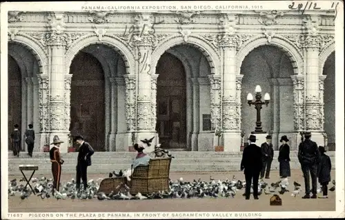 Ak Kalifornien USA, Panama California Exposition, Tauben auf der Plaza de Panama