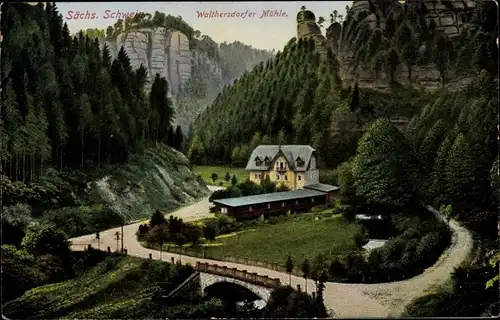 Ak Porschdorf Bad Schandau Sächsische Schweiz, Waltersdorfer Mühle