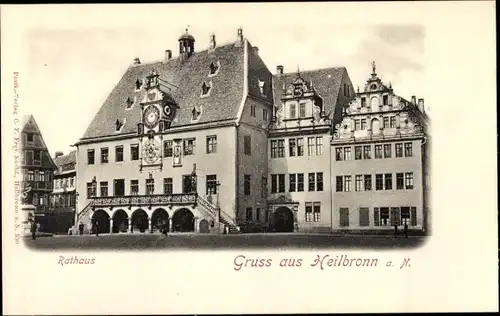 Ak Heilbronn am Neckar, Rathaus, Uhr, Treppe