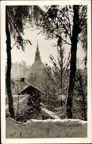 Foto Ak Seiffen im Erzgebirge, Winter, Teilansicht, Kirche