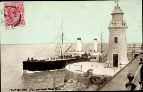 Ak Folkestone Kent England, Neuer Pier, Leuchtturm