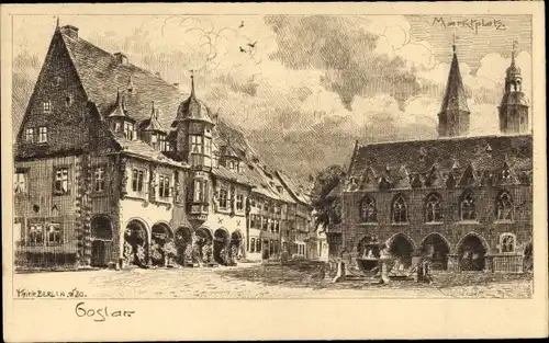 Künstler Ak Thiele, Goslar am Harz, Marktplatz