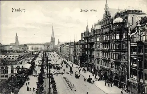 Ak Hamburg, Blick über den Jungfernstieg, Coiffeur