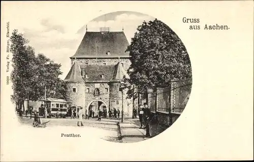 Ak Aachen, Ponttor, Straßenbahn