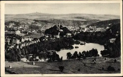 Ak Greiz in Thüringen, Blick vom weißen Kreuz, Totalansicht, See