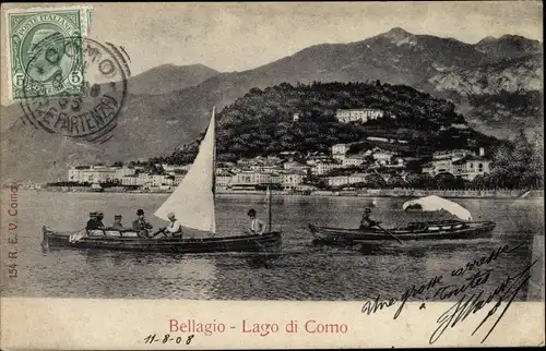 Ak Bellagio Lago di Como Lombardia, Gesamtansicht, Boote