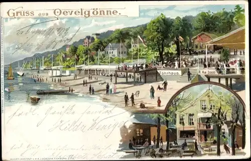 Litho Hamburg Altona Othmarschen Oevelgönne, Fährhaus, Gasthaus H. Madsen