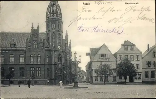 Ak Stade in Niedersachsen, Pferdemarkt, Postamt, Geschäfte