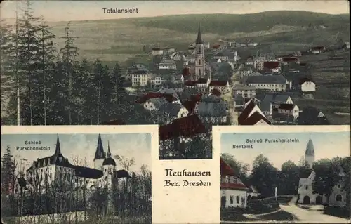 Ak Neuhausen im Erzgebirge, Gesamtansicht, Schloss Purschenstein, Rentamt