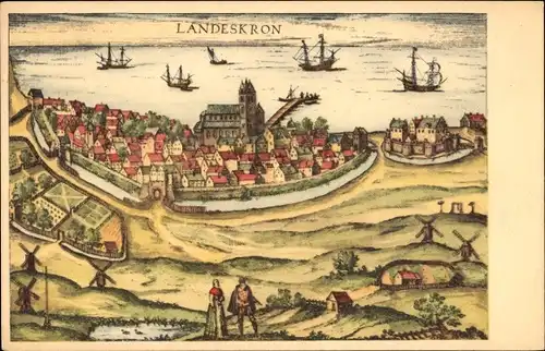 Künstler Ak Schweden, Landeskron, Panorama