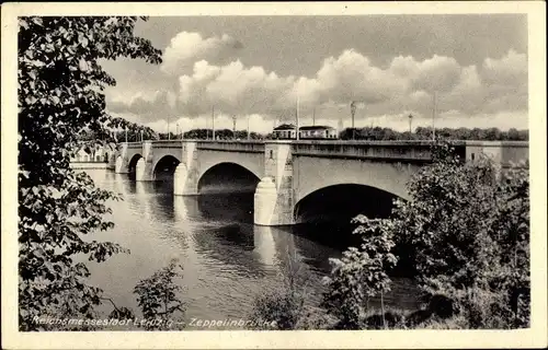 Ak Leipzig in Sachsen, Zeppelinbrücke, Straßenbahn