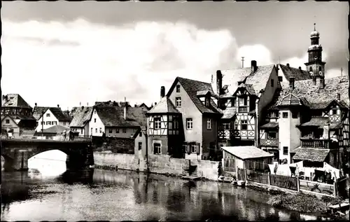 Ak Lauf an der Pegnitz in Mittelfranken Bayern, Brücke, Fachwerkhäuser