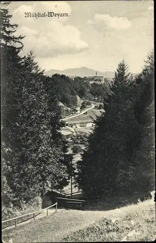 Ak Weyarn Oberbayern, Mühltal mit Kloster Weyarn, Wanderweg, Waldhang