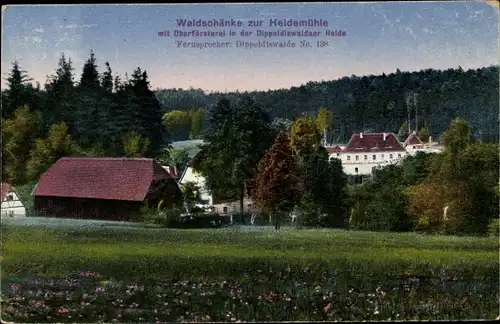 Ak Dippoldiswalde im Erzgebirge, Waldschänke zur Heidemühle mit Oberförsterei