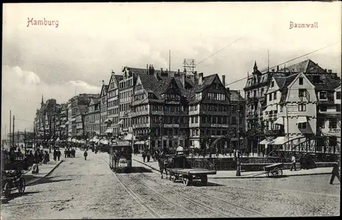 Ak Hamburg Mitte Neustadt, Baumwall, Straßenbahn