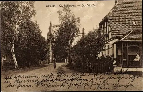 Ak Hannoversch Ströhen Wagenfeld Niedersachsen, Dorfstraße, Kirche