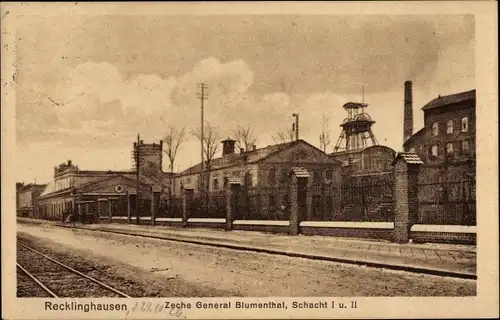 Ak Recklinghausen im Ruhrgebiet, Zeche General Blumenthal, Schacht I. u. II.