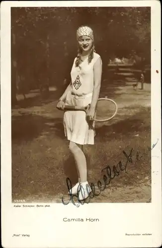 Ak Schauspielerin Camilla Horn, Portrait im Tennisdress, Autogramm