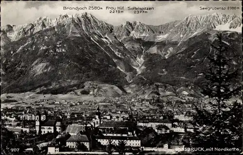 Ak Innsbruck in Tirol, Gesamtansicht, Brandjoch, Seegruben, Nordkette