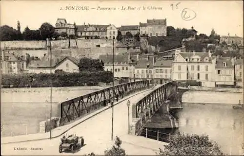 Ak Pontoise Val d'Oise, Panorama, Le Pont, le Chateau