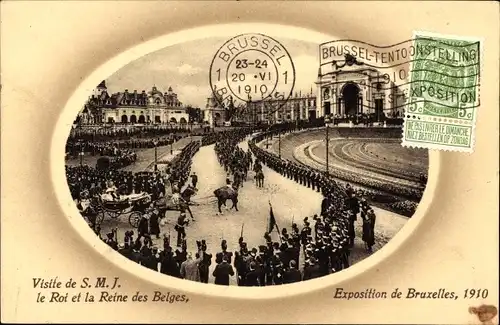 Passepartout Ak Brüssel Brüssel, Besuch des Königspaares der Belgier, Ausstellung 1910