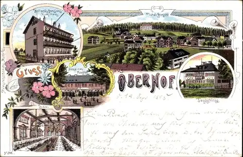 Litho Oberhof im Thüringer Wald, Hollands Pension u. Logirhaus, Jagdschloss, Domainen-Gasthof