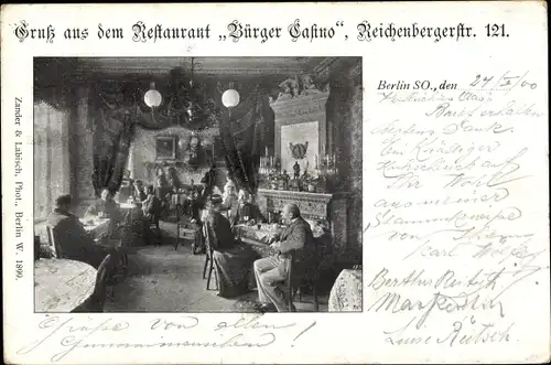 Ak Berlin Kreuzberg, Restaurant Bürger Casino, Reichenbergerstraße 121, Innenansicht