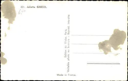 Ak Sängerin Juliette Greco, Portrait