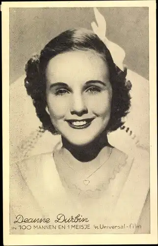 Ak Schauspielerin Deanne Durbin, Portrait, Schleife