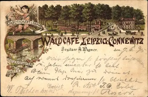 Vorläufer Litho Connewitz Leipzig in Sachsen, Waldcafé, Bes. A. Wagner, Brücke