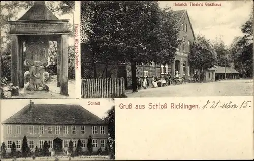 Ak Schloß Ricklingen Garbsen in Niedersachsen, Schloss, Herzog Albrecht-Denkmal, Gasthaus